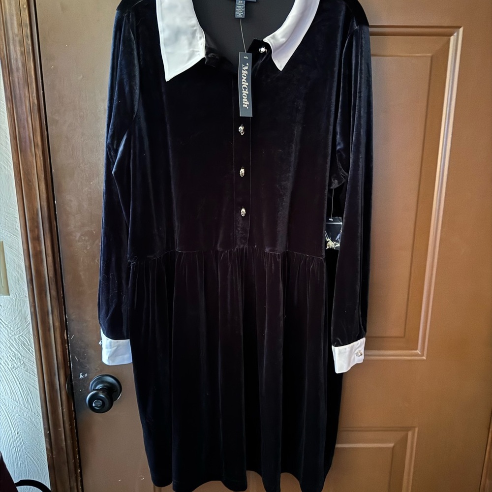 Black Velvet Dress with White Collar